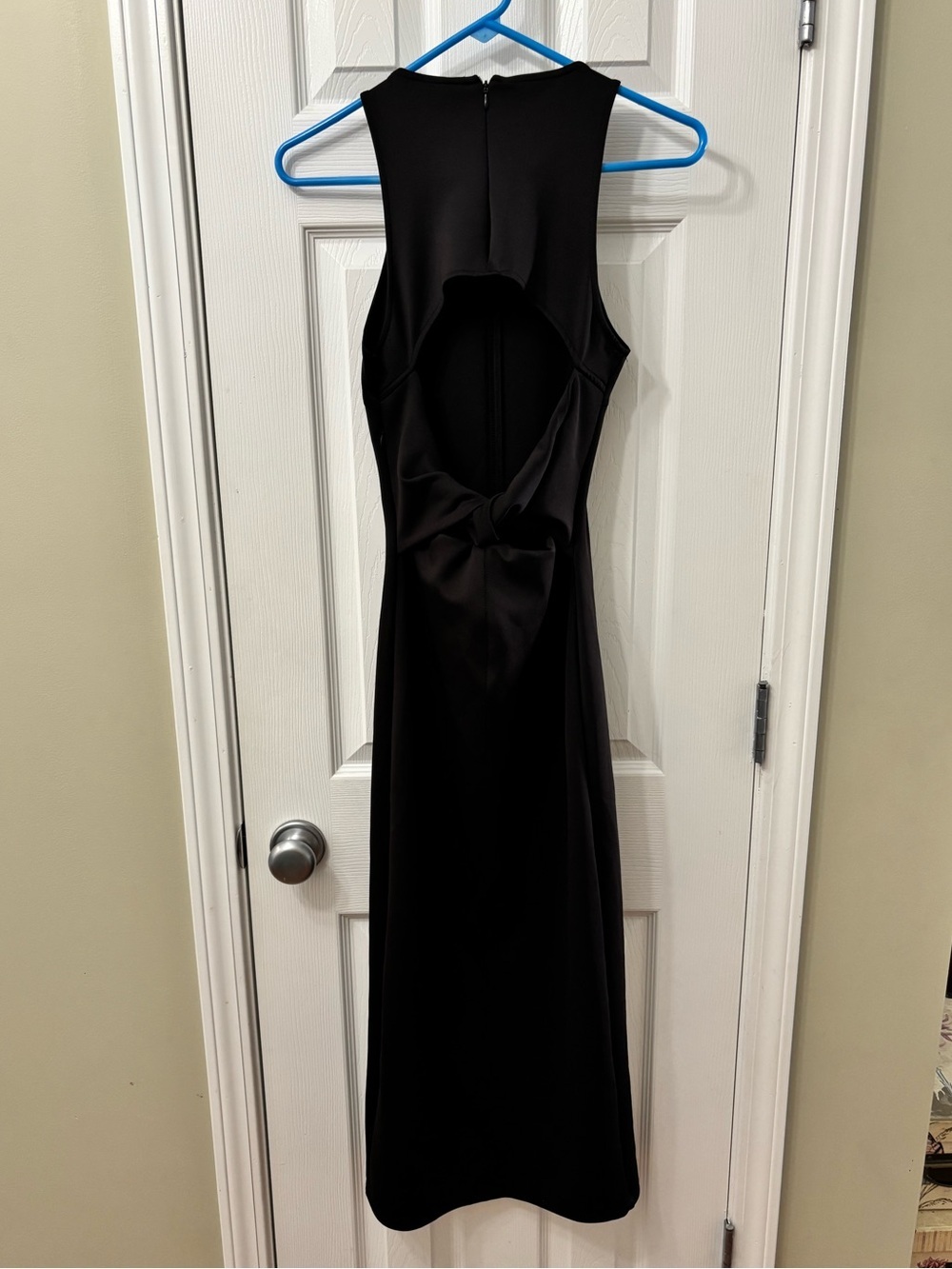 Zara Solid Black Twist Open Back Scuba Front Slit Maxi Dress Women’s Size Small - Picture 7 of 9